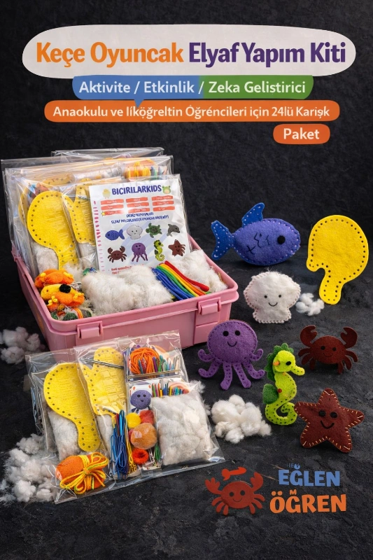 KEÇE OYUNCAK ELYAF YAPIM KİTİ EĞİTİCİ / 12Lİ KARIŞIK PAKET